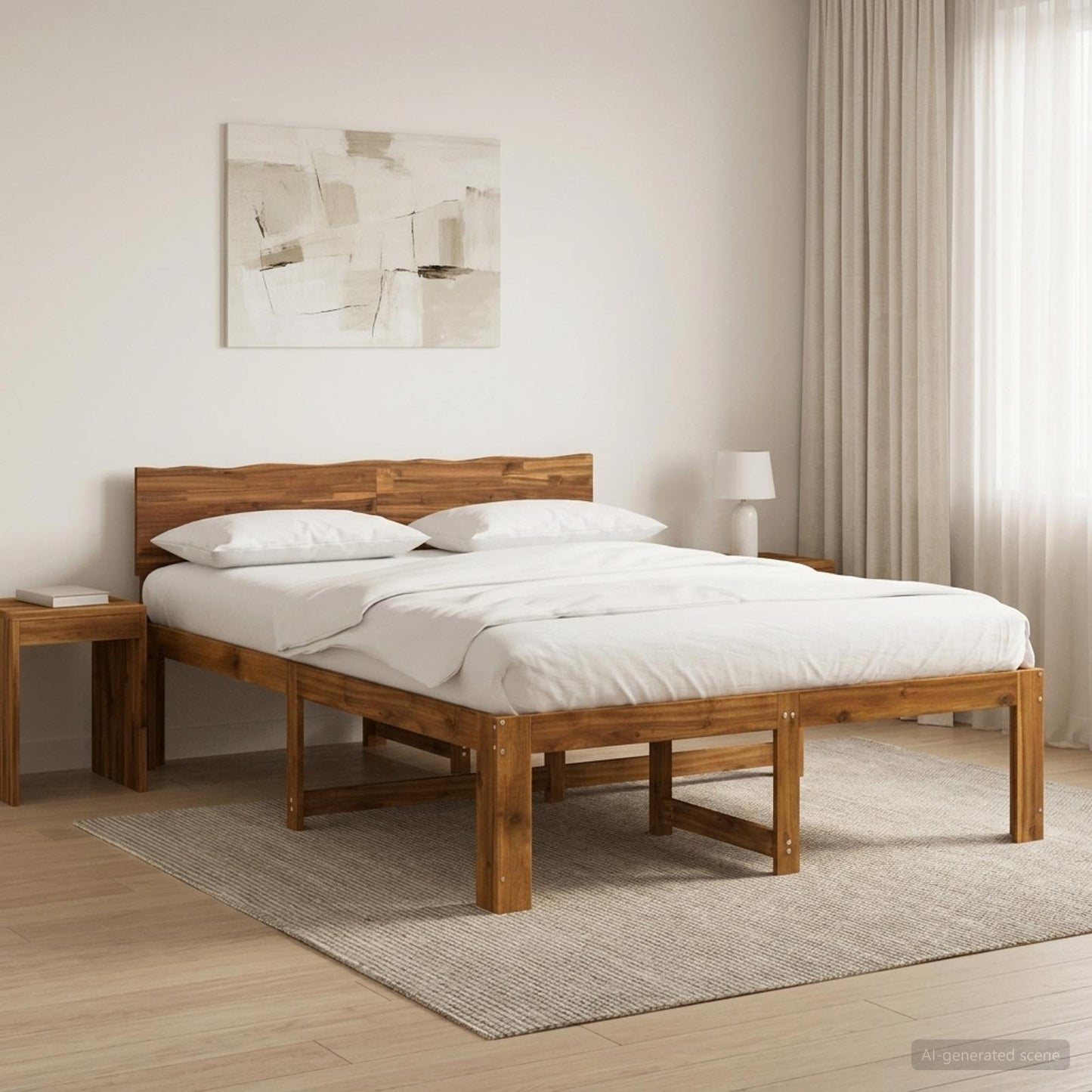 vidaXL Double Bed Frame with Headboard ROSTOCK Natural 150 x 200 cm