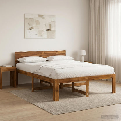 vidaXL Double Bed Frame with Headboard ROSTOCK Natural 150 x 200 cm