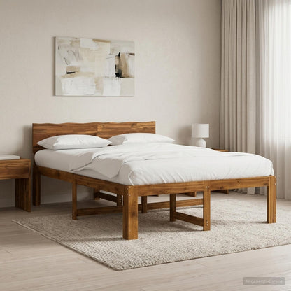 vidaXL Double Bed Frame with Headboard ROSTOCK Natural 160 x 200 cm