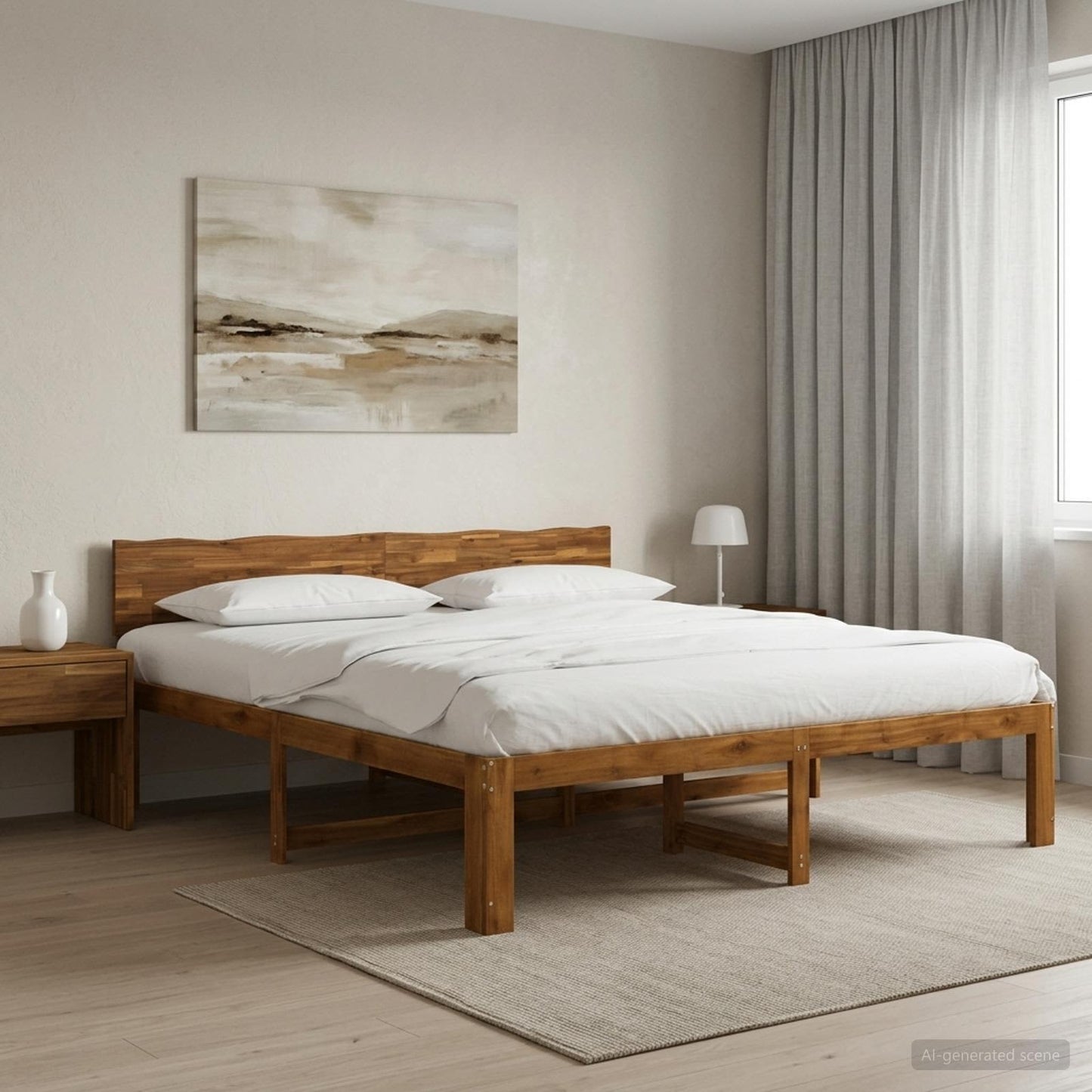 vidaXL Double Bed Frame with Headboard ROSTOCK Natural 200 x 200 cm