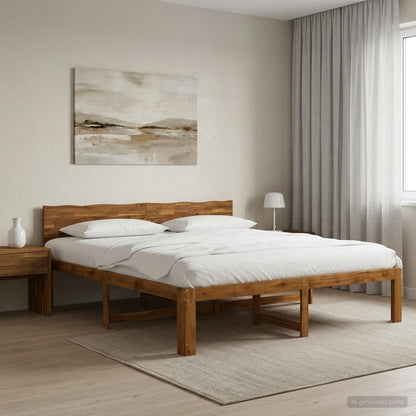 vidaXL Double Bed Frame with Headboard ROSTOCK Natural 200 x 200 cm