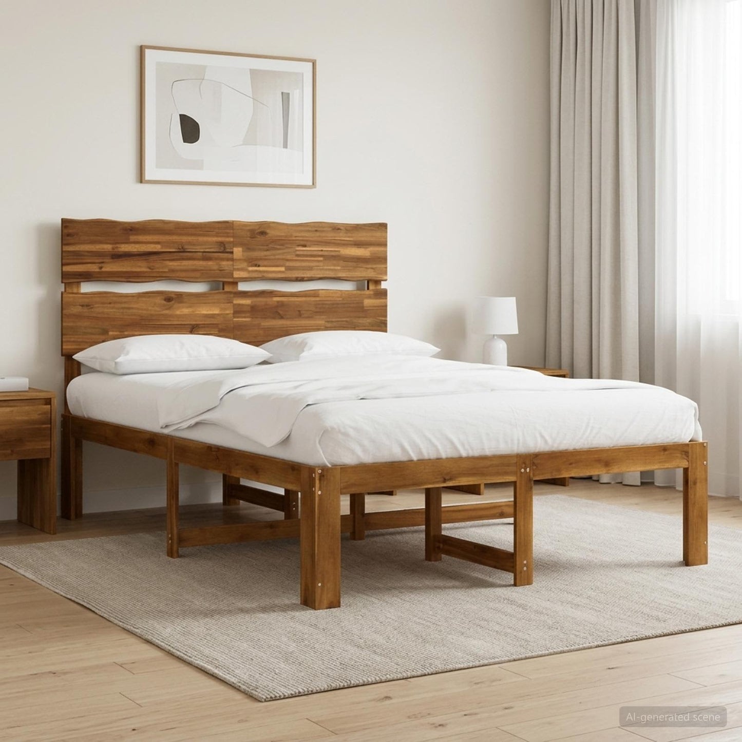 vidaXL Double Bed Frame with Headboard ROSTOCK Natural 120 x 190 cm