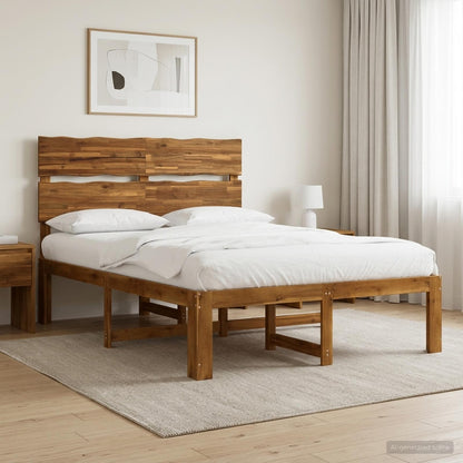 vidaXL Double Bed Frame with Headboard ROSTOCK Natural 120 x 190 cm