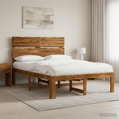 vidaXL Double Bed Frame with Headboard ROSTOCK Natural 135 x 190 cm
