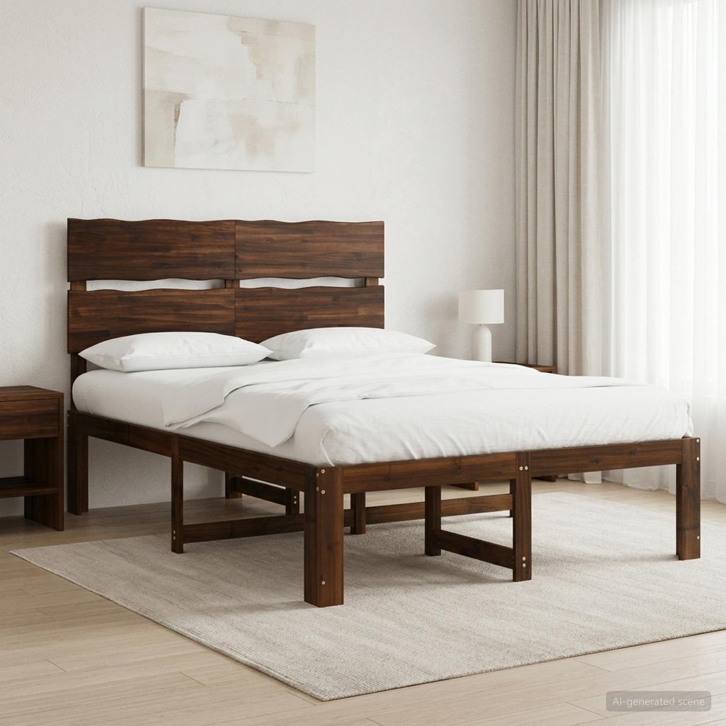 vidaXL Double Bed Frame with Headboard ROSTOCK Dark Brown 140 x 190 cm