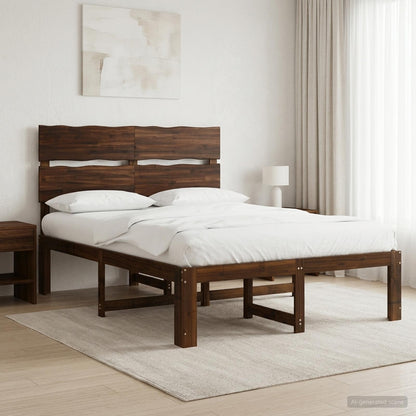 vidaXL Double Bed Frame with Headboard ROSTOCK Dark Brown 140 x 190 cm