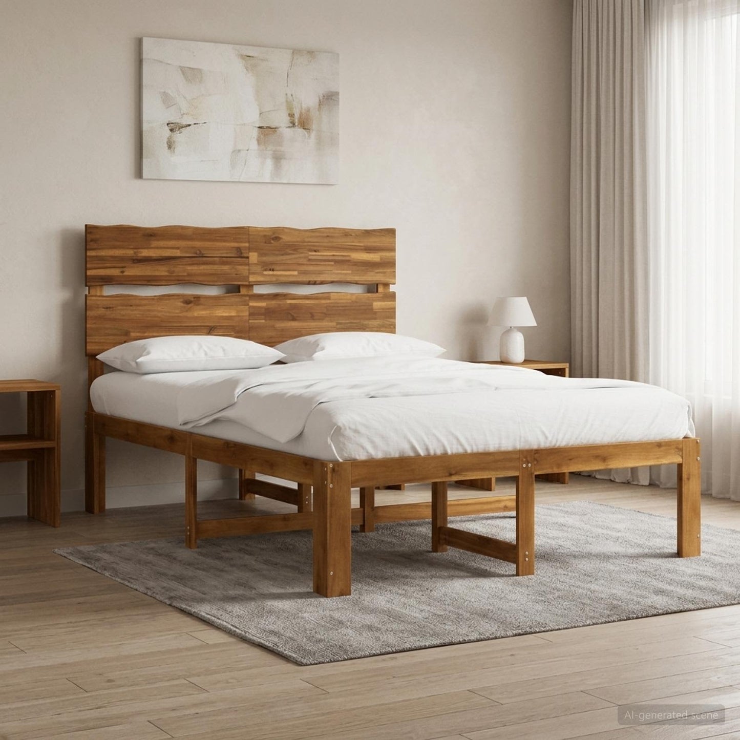 vidaXL Double Bed Frame with Headboard ROSTOCK Natural 120 x 200 cm