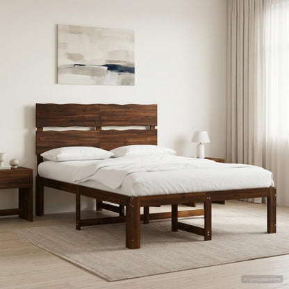vidaXL Double Bed Frame with Headboard ROSTOCK Dark Brown 140 x 200 cm