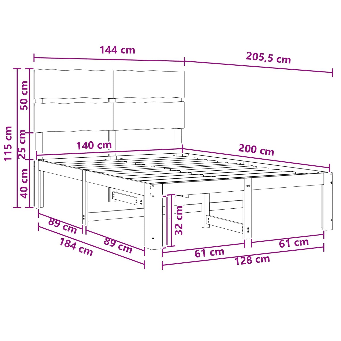 vidaXL Double Bed Frame with Headboard ROSTOCK Dark Brown 140 x 200 cm