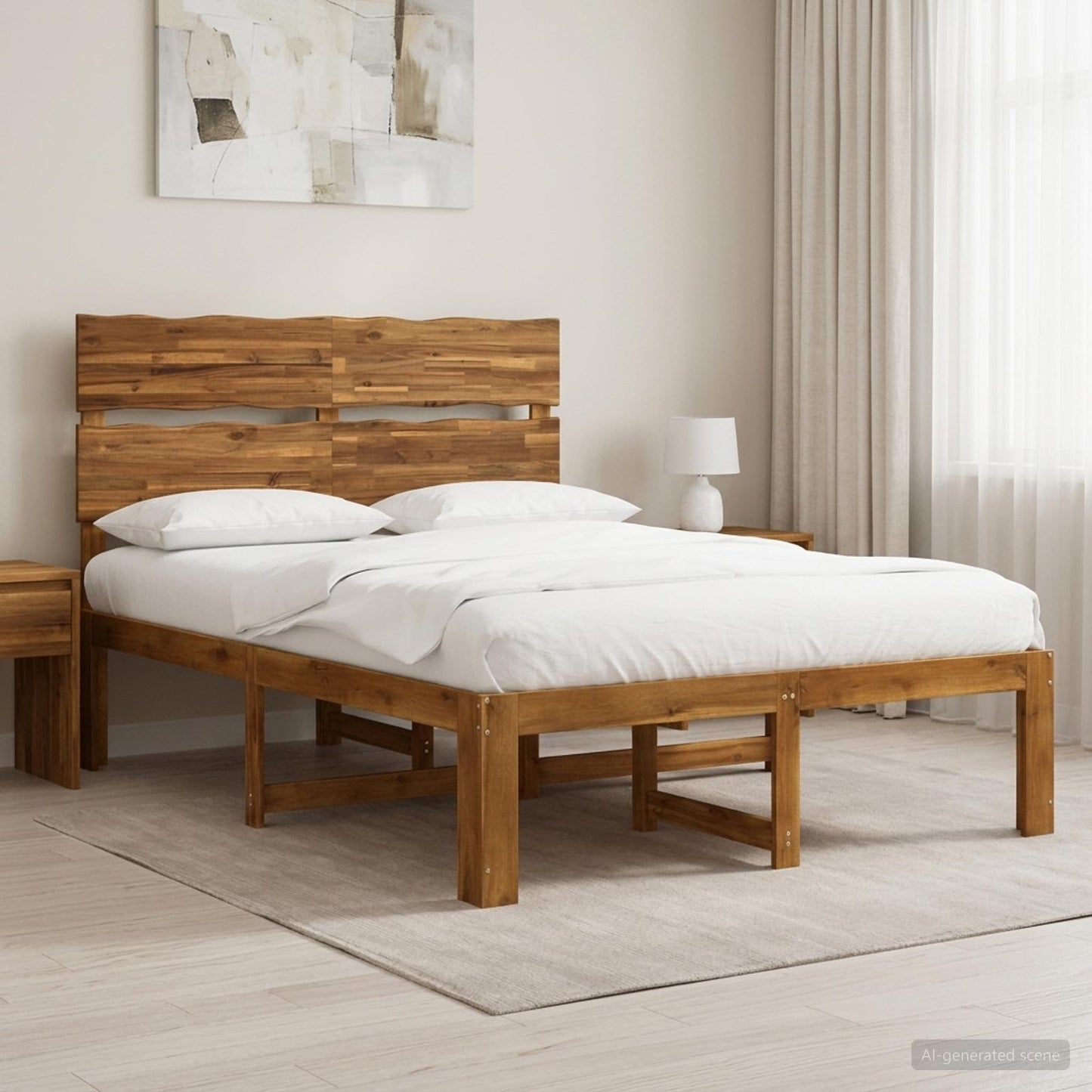 vidaXL Double Bed Frame with Headboard ROSTOCK Natural 140 x 200 cm