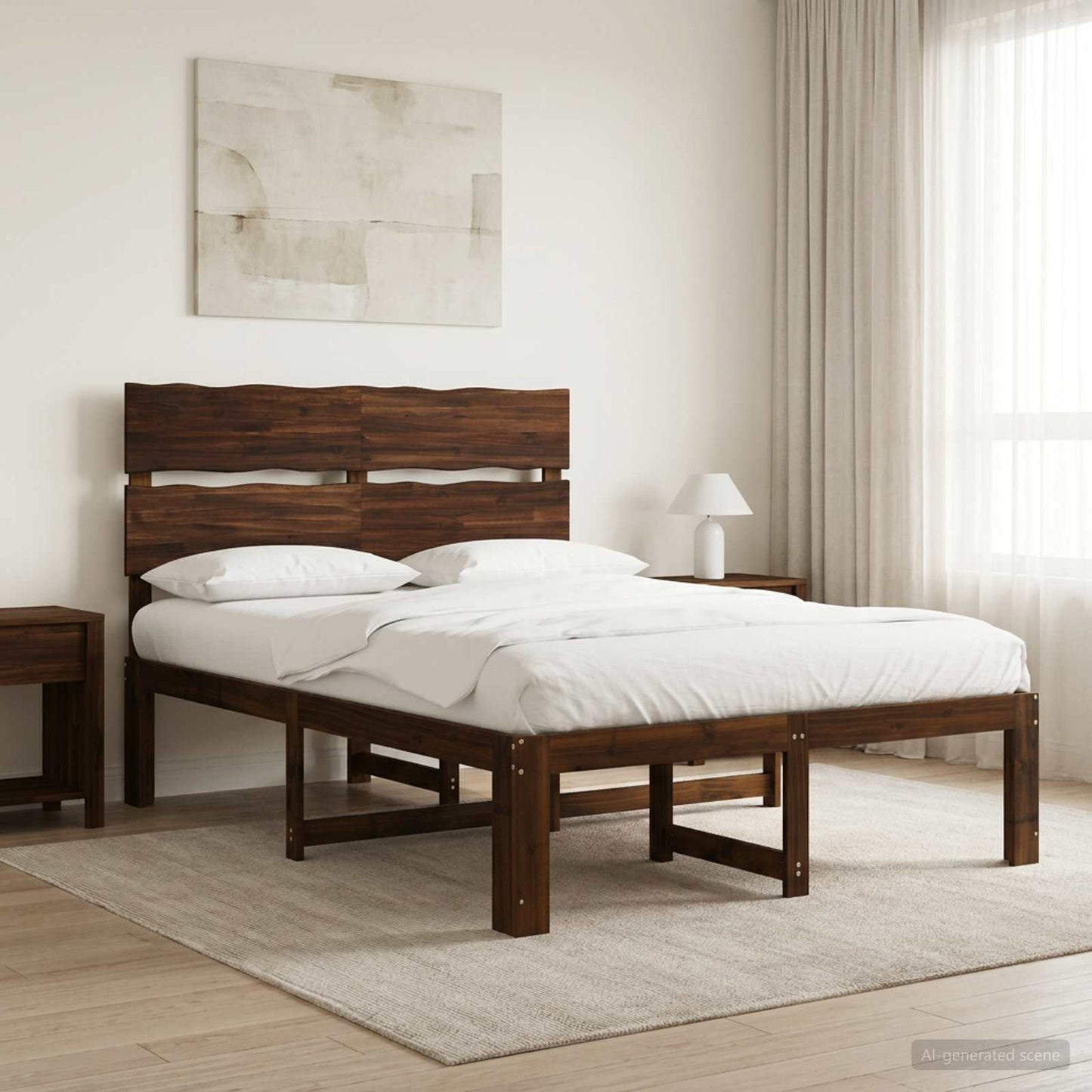 vidaXL Double Bed Frame with Headboard ROSTOCK Dark Brown 150 x 200 cm