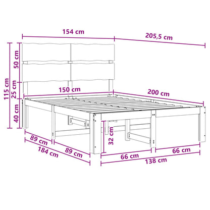 vidaXL Double Bed Frame with Headboard ROSTOCK Dark Brown 150 x 200 cm