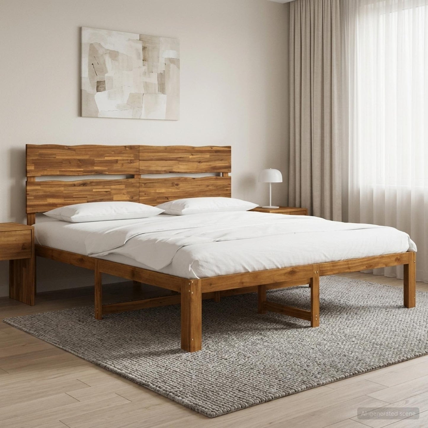 vidaXL Double Bed Frame with Headboard ROSTOCK Natural 180 x 200 cm