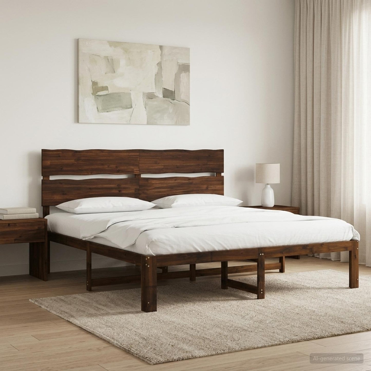 vidaXL Double Bed Frame with Headboard ROSTOCK Dark Brown 200 x 200 cm
