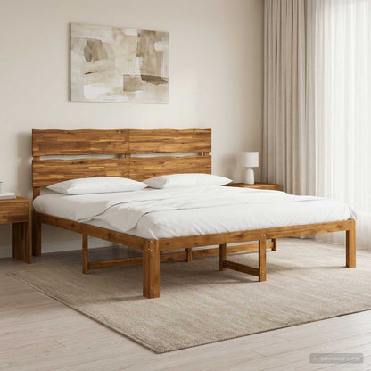 vidaXL Double Bed Frame with Headboard ROSTOCK Natural 200 x 200 cm