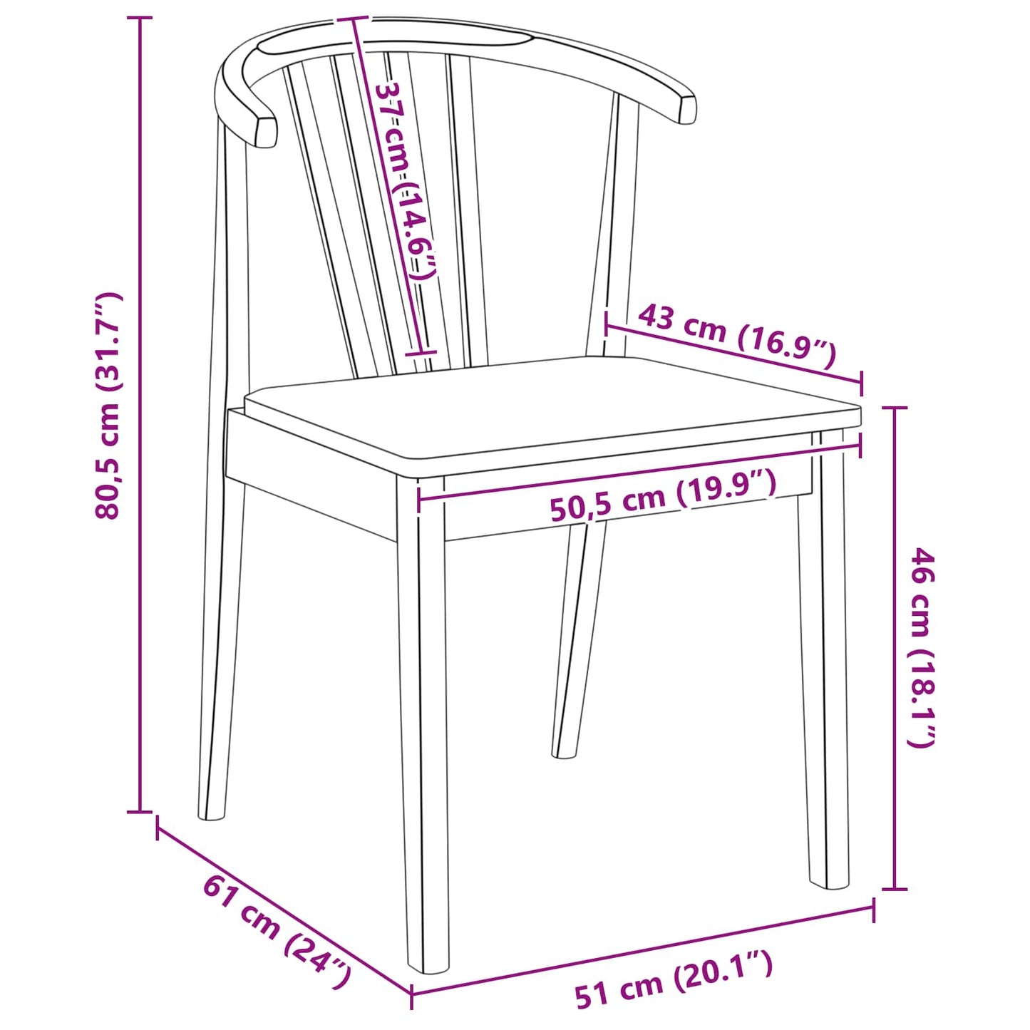 vidaXL Dining Chair 2 pcs Natural Solid Rubberwood