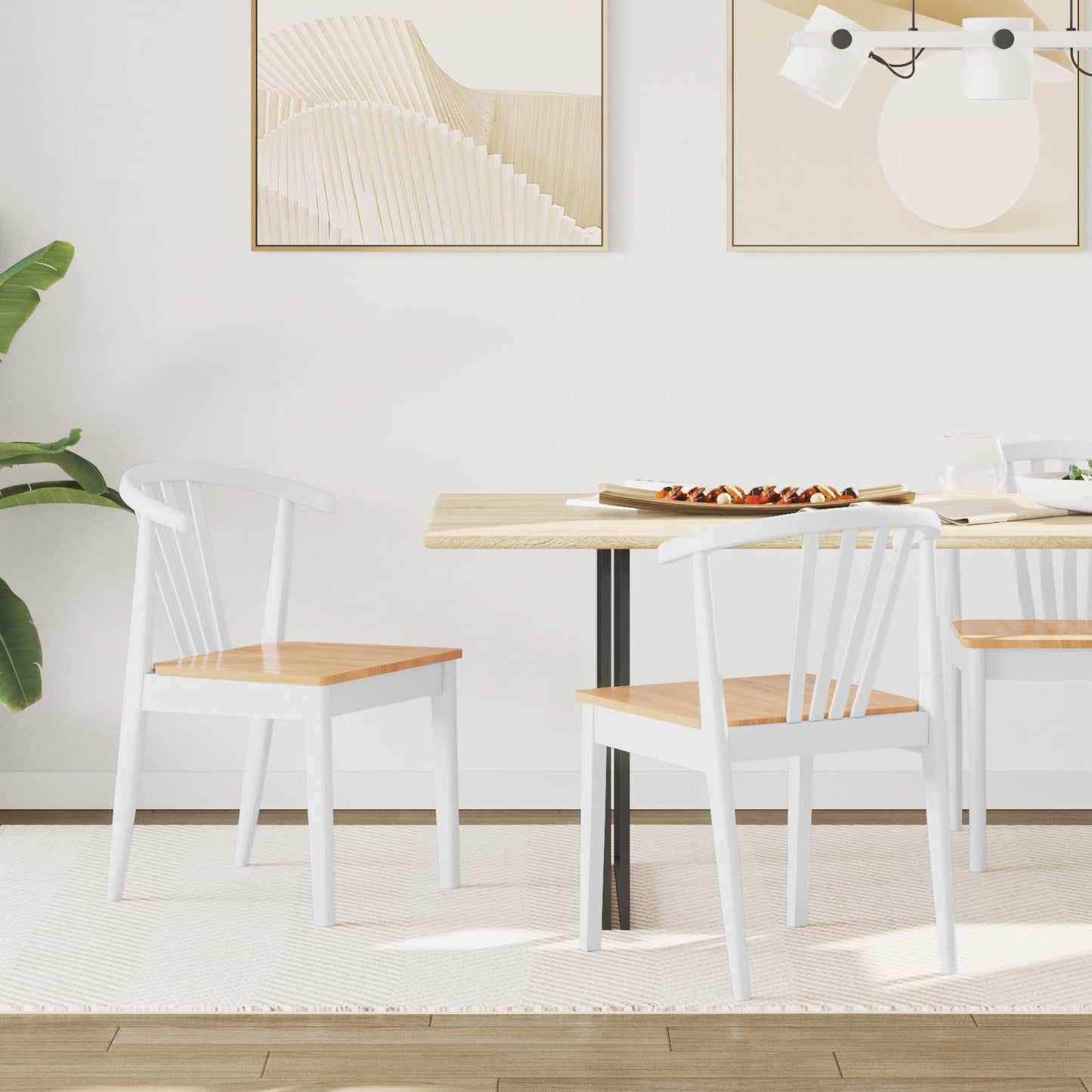 vidaXL Dining Chair 2 pcs White and natural Solid Rubberwood