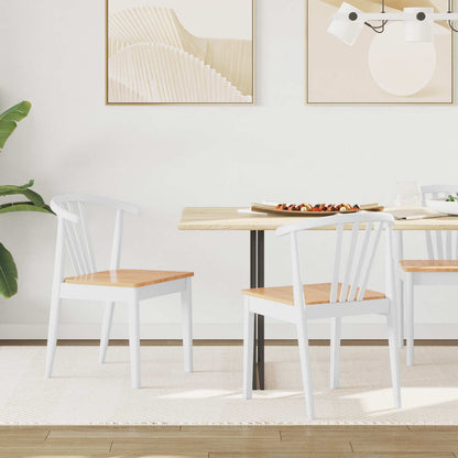 vidaXL Dining Chair 2 pcs White and natural Solid Rubberwood