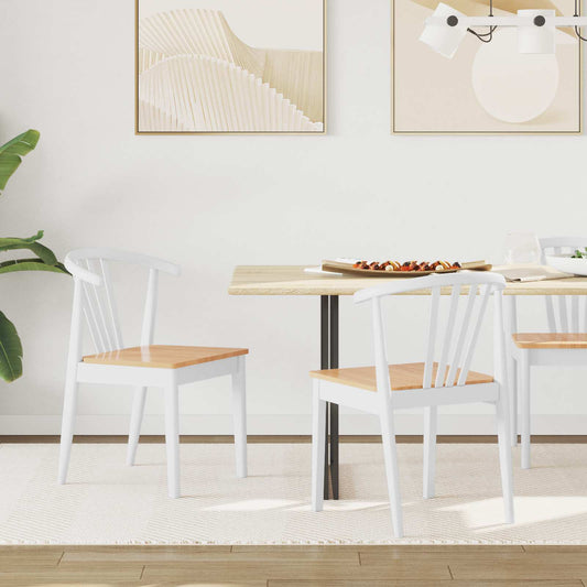 vidaXL Dining Chair 2 pcs White and natural Solid Rubberwood