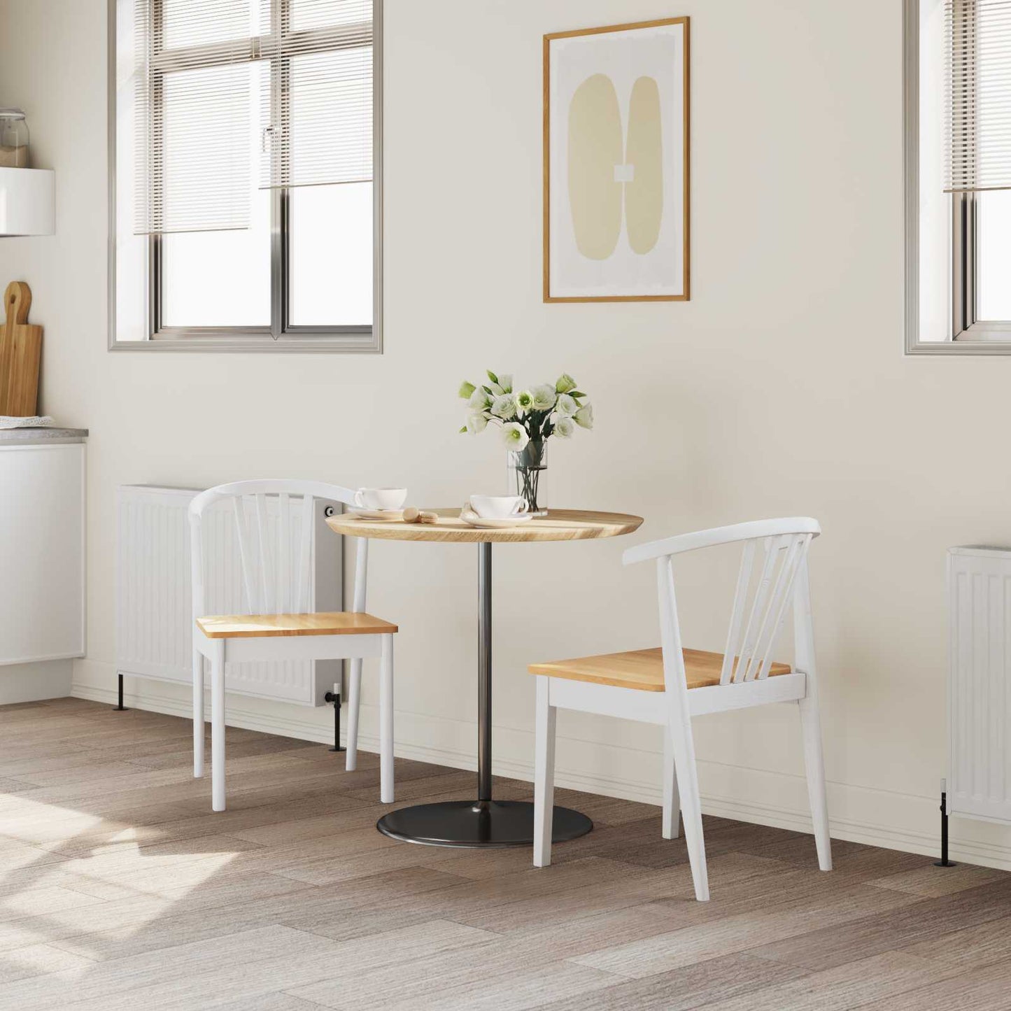 vidaXL Dining Chair 2 pcs White and natural Solid Rubberwood