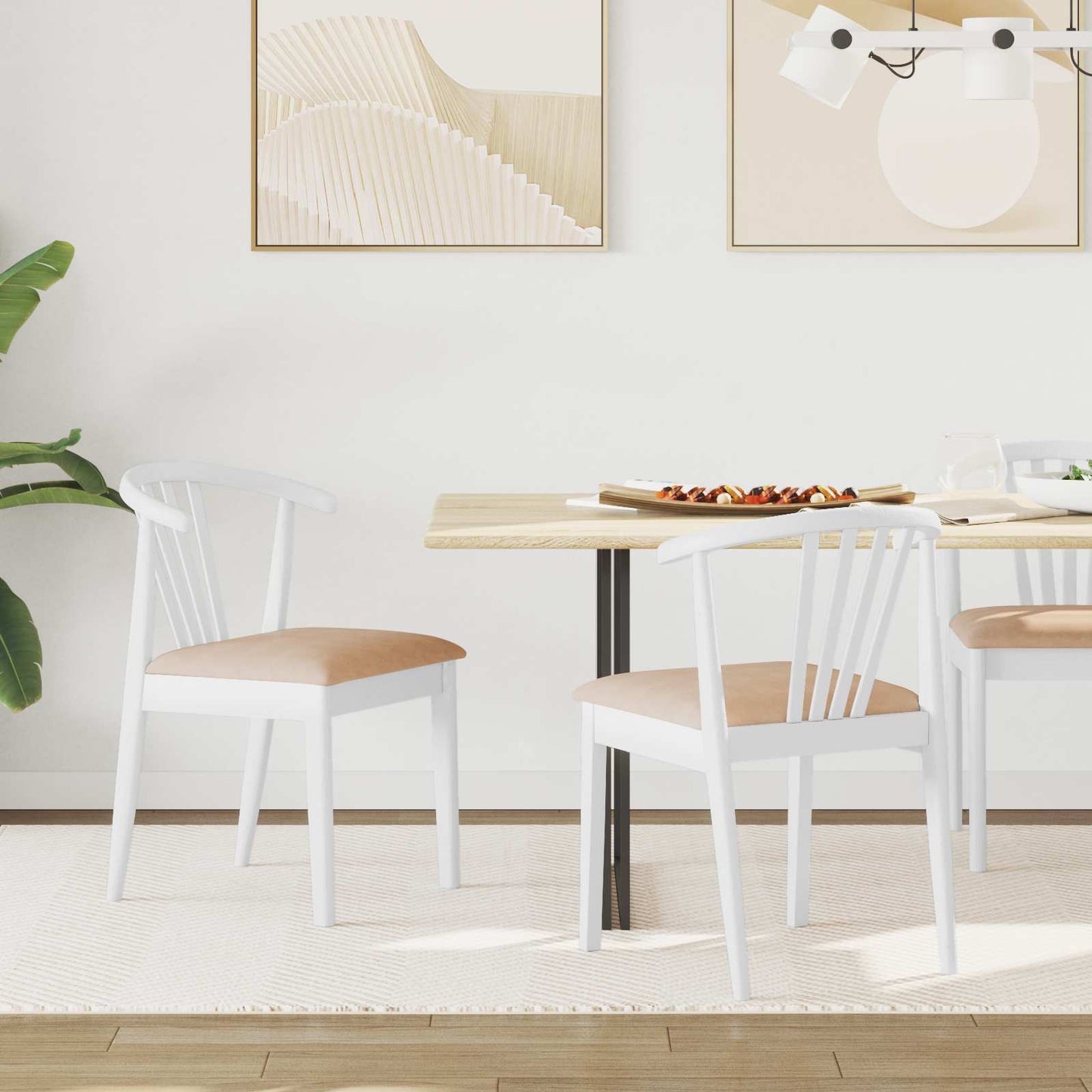vidaXL Dining Chair 2 pcs White and Brown Solid Rubberwood