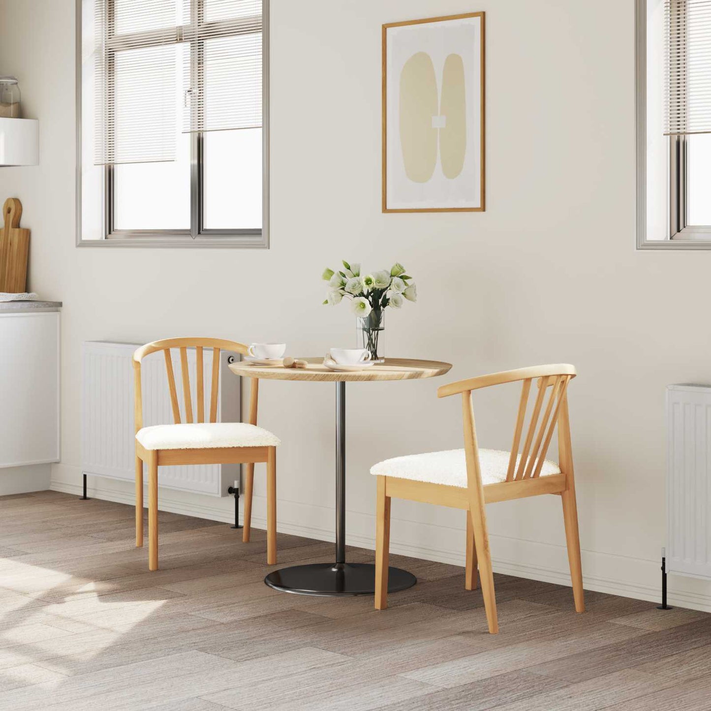 vidaXL Dining Chair 2 pcs Natural and White Solid Rubberwood