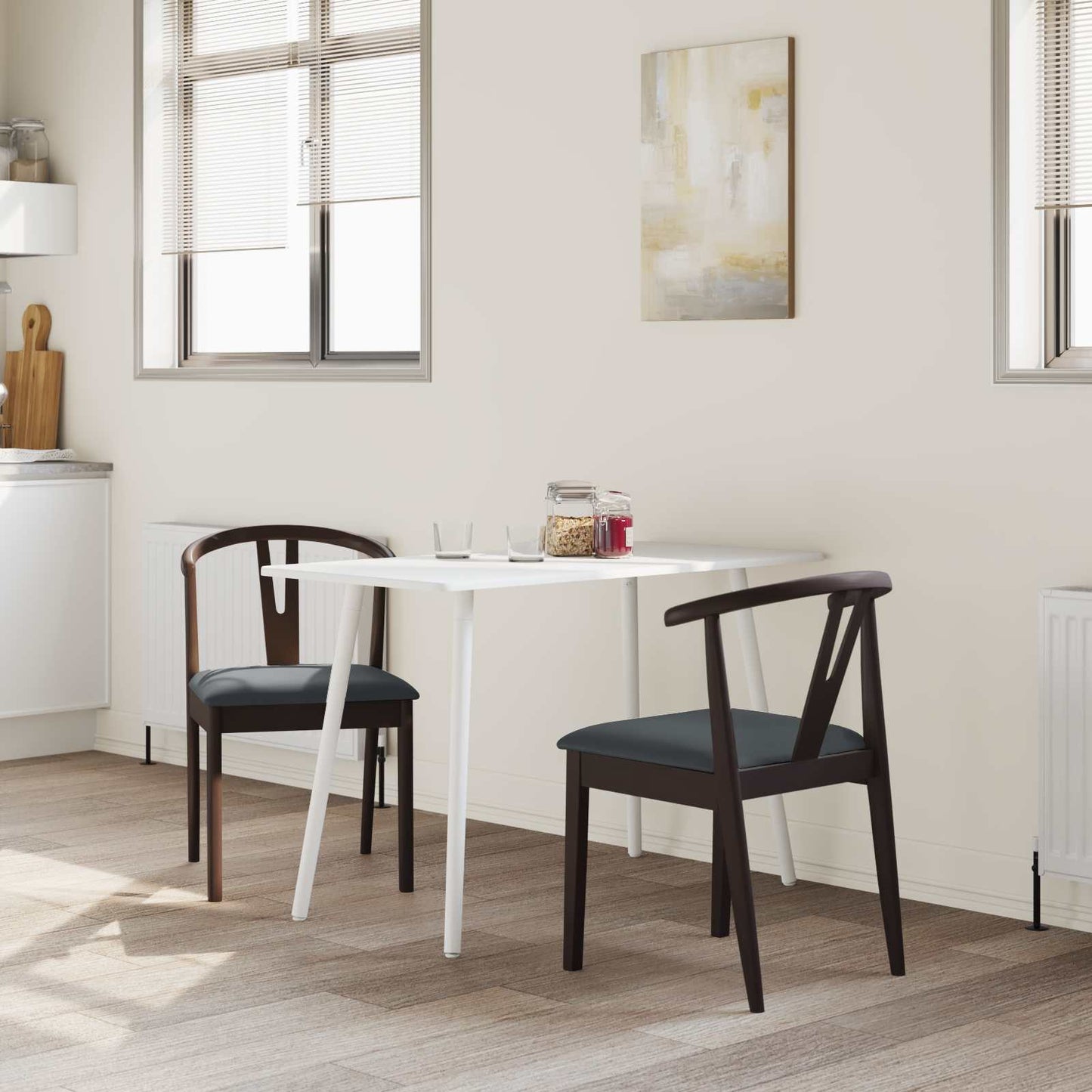 vidaXL Dining Chair 2 pcs Light Brown and Black Solid Rubber Wood