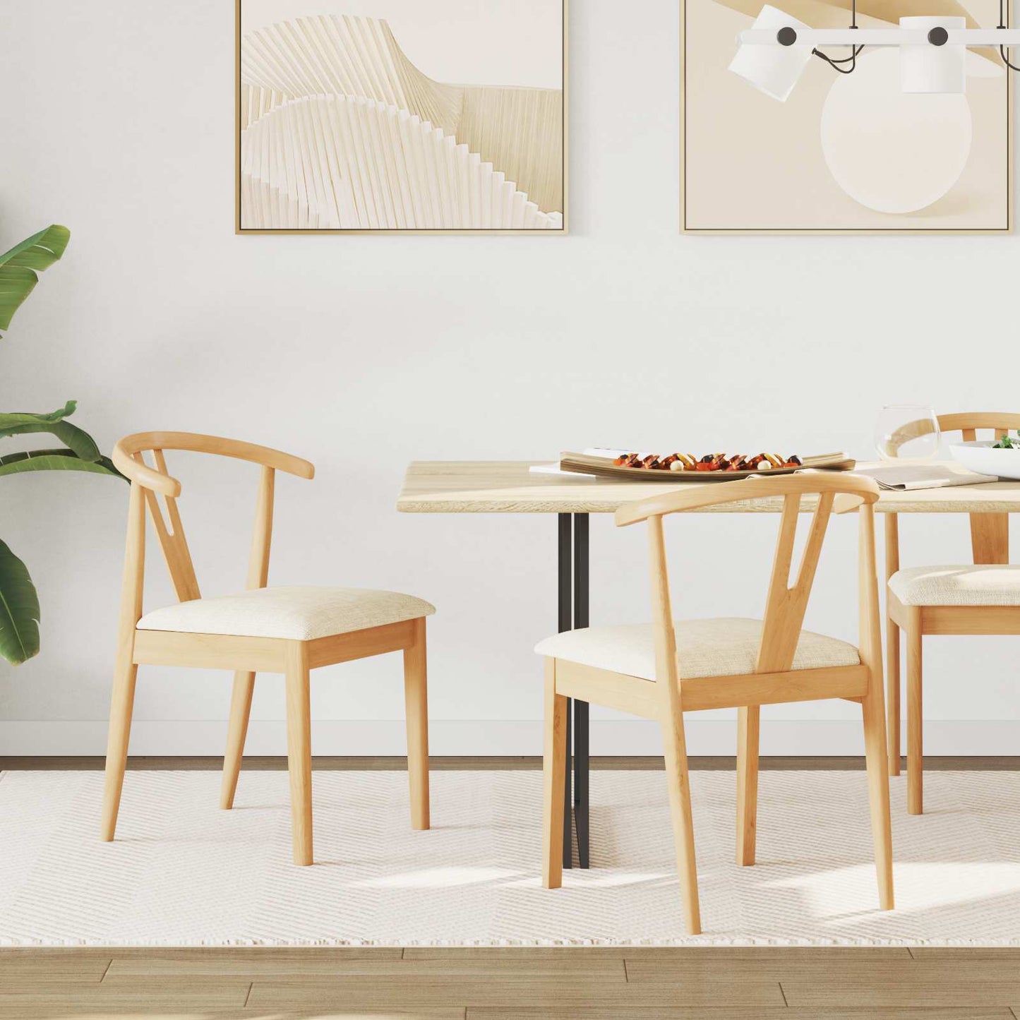 vidaXL Dining Chair 2 pcs Natural and Light Solid Rubber Wood