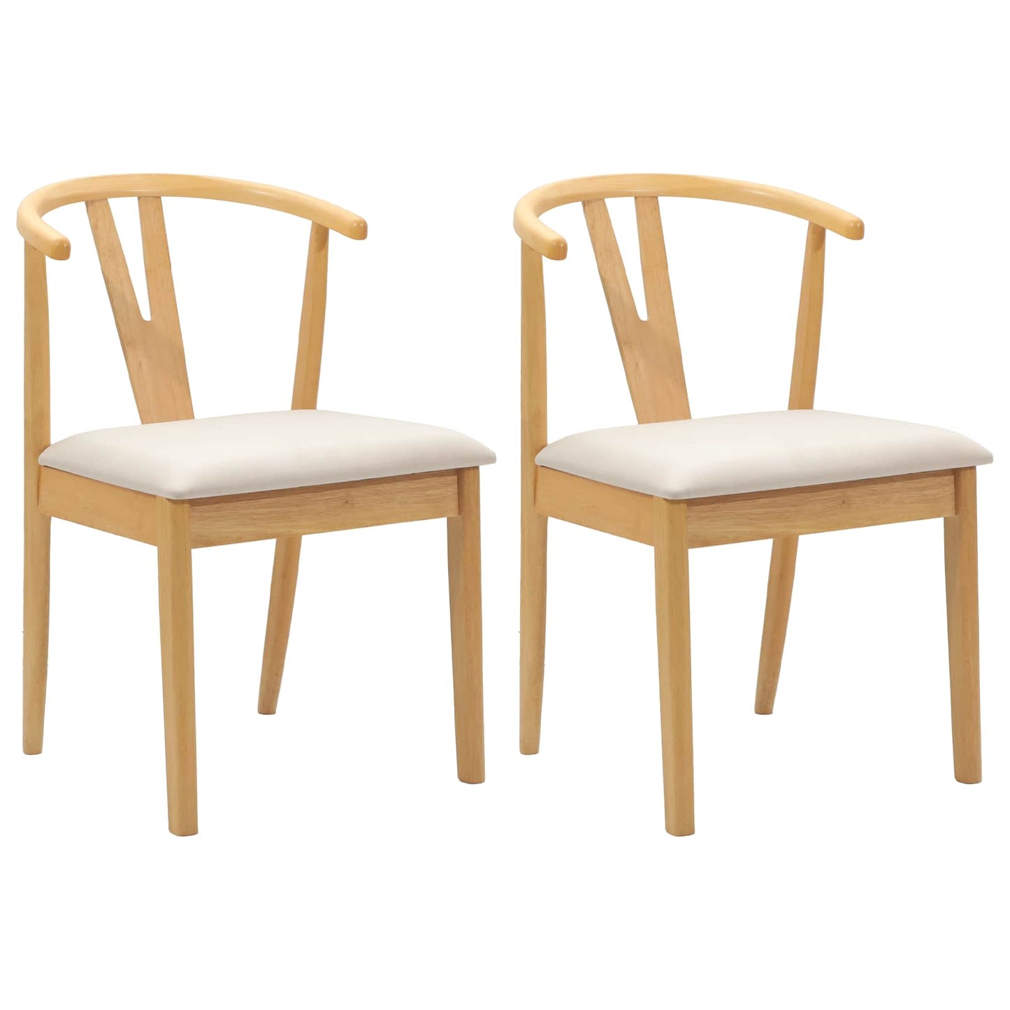 vidaXL Dining Chair 2 pcs Natural and Light Solid Rubber Wood