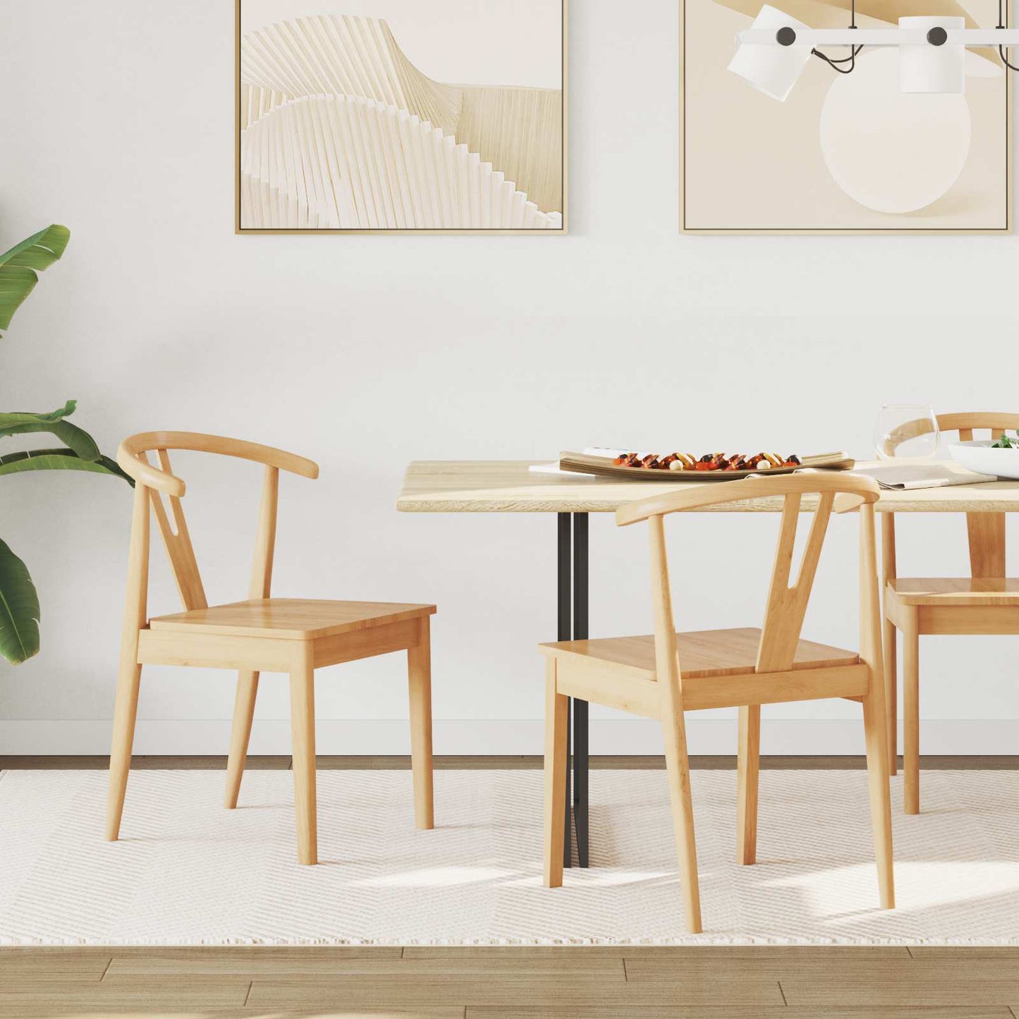vidaXL Dining Chair 2 pcs Natural Solid Rubber Wood