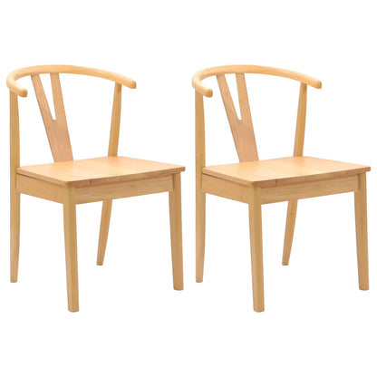 vidaXL Dining Chair 2 pcs Natural Solid Rubber Wood