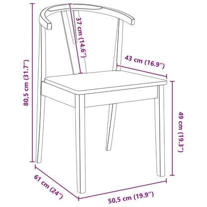 vidaXL Dining Chair 2 pcs Natural Solid Rubber Wood