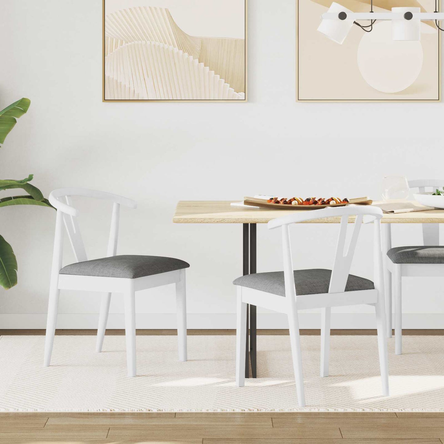 vidaXL Dining Chair 2 pcs White and Grey Solid Rubber Wood
