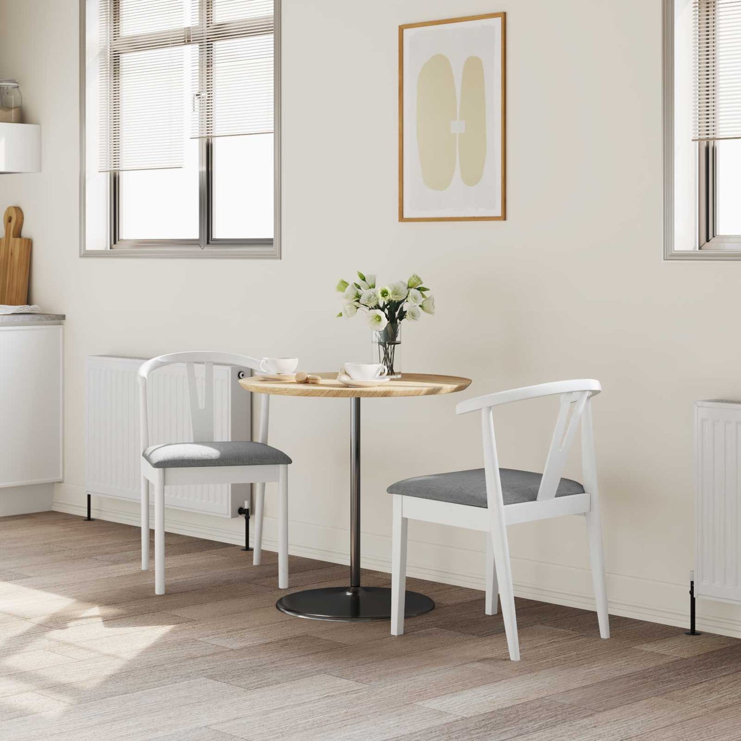 vidaXL Dining Chair 2 pcs White and Grey Solid Rubber Wood