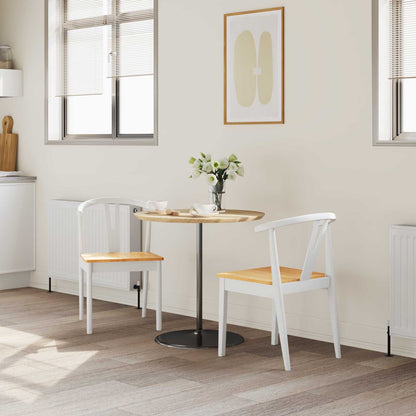 vidaXL Dining Chair 2 pcs White and Natural Solid Rubber Wood