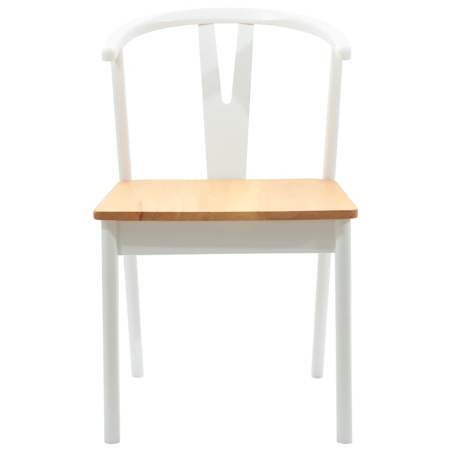 vidaXL Dining Chair 2 pcs White and Natural Solid Rubber Wood