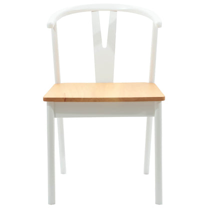 vidaXL Dining Chair 2 pcs White and Natural Solid Rubber Wood