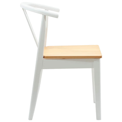 vidaXL Dining Chair 2 pcs White and Natural Solid Rubber Wood