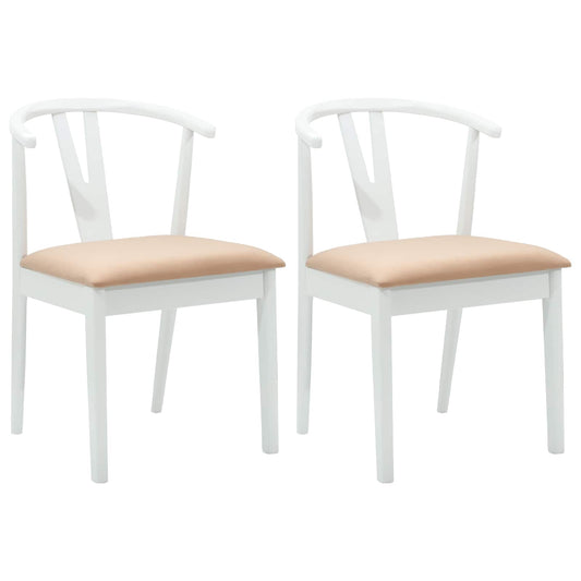 vidaXL Dining Chair 2 pcs White and Brown Solid Rubber Wood