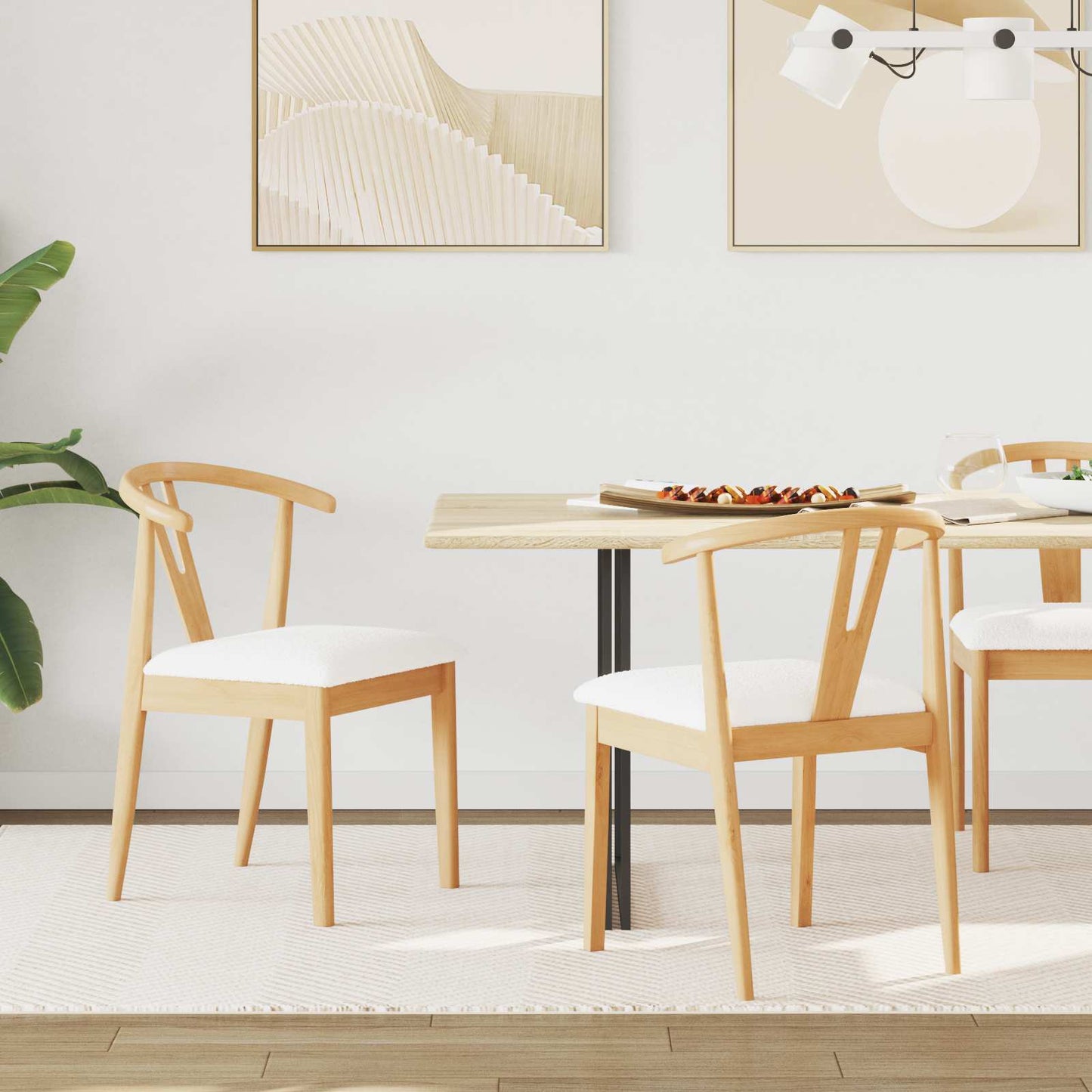 vidaXL Dining Chair 2 pcs Natural and Light Solid Rubber Wood