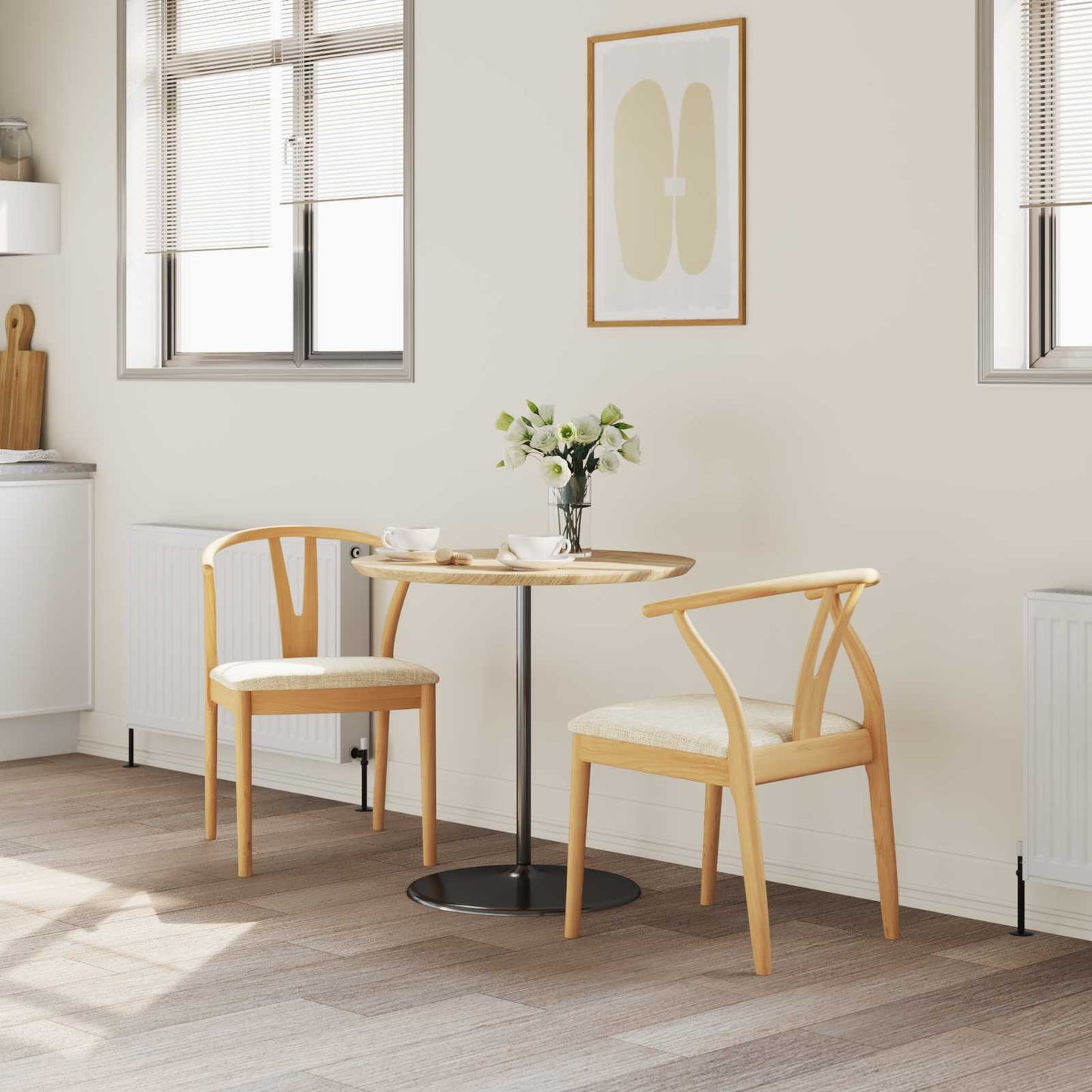 vidaXL Dining Chair 2 pcs Natural and Light Solid Rubber Wood