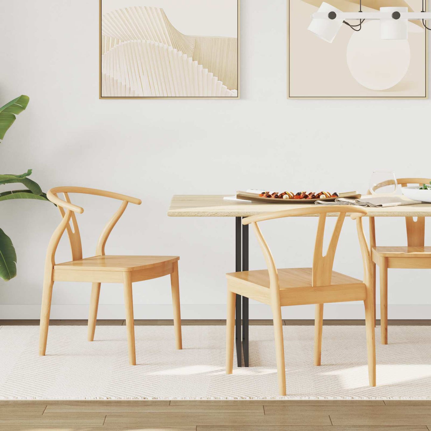 vidaXL Dining Chair 2 pcs Natural Solid Rubber Wood