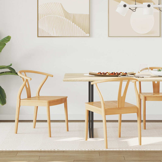 vidaXL Dining Chair 2 pcs Natural Solid Rubber Wood