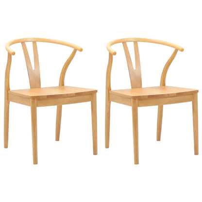 vidaXL Dining Chair 2 pcs Natural Solid Rubber Wood