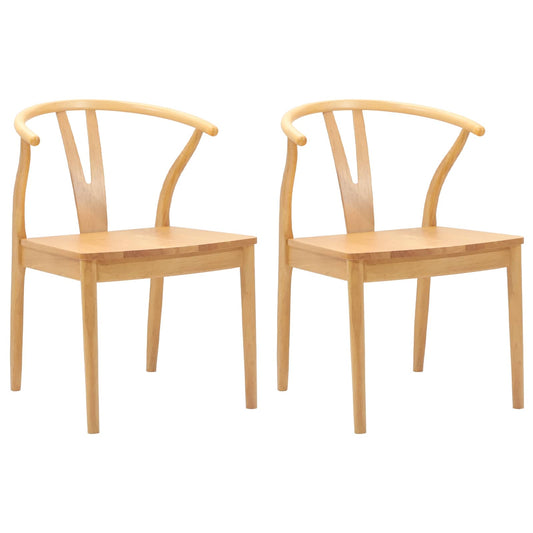 vidaXL Dining Chair 2 pcs Natural Solid Rubber Wood