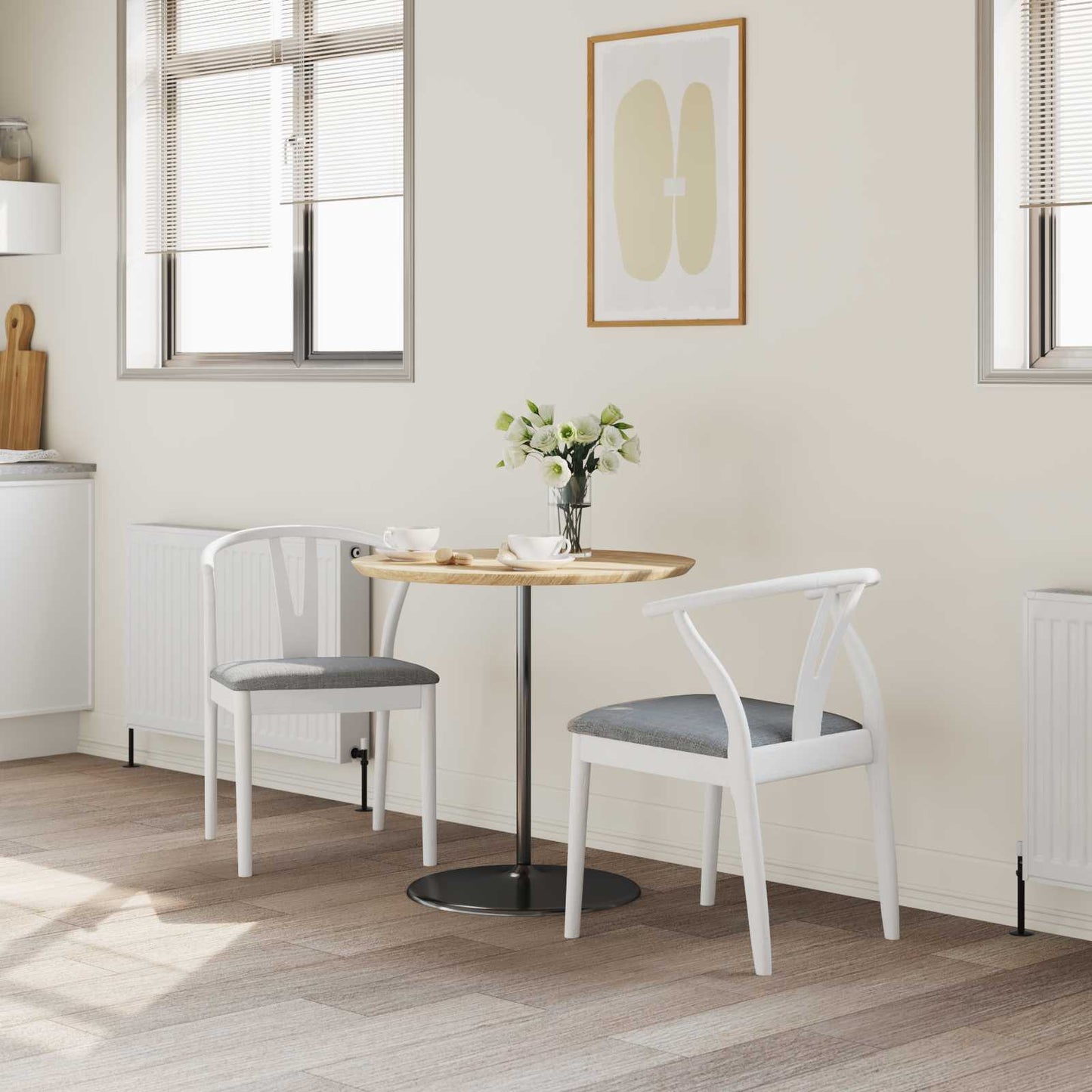 vidaXL Dining Chair 2 pcs White and Grey Solid Rubber Wood