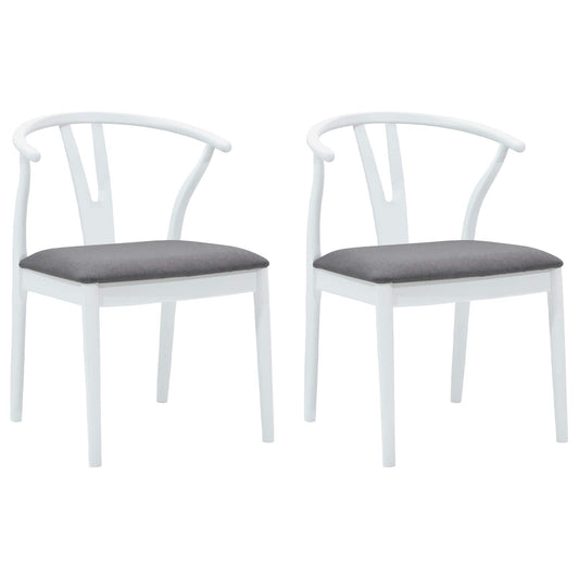 vidaXL Dining Chair 2 pcs White and Grey Solid Rubber Wood