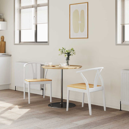 vidaXL Dining Chair 2 pcs White and Natural Solid Rubber Wood