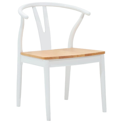 vidaXL Dining Chair 2 pcs White and Natural Solid Rubber Wood