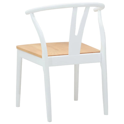 vidaXL Dining Chair 2 pcs White and Natural Solid Rubber Wood